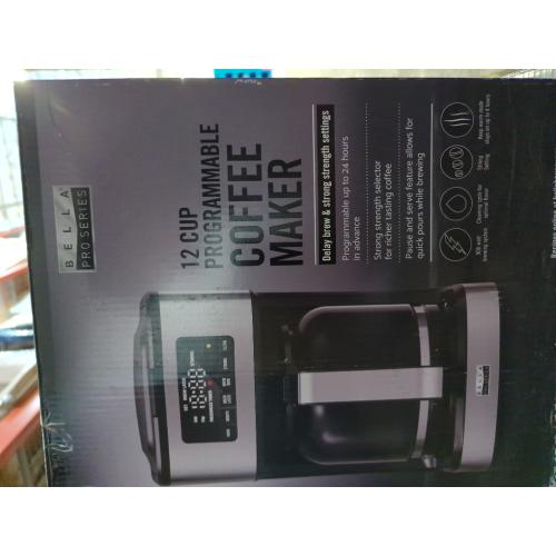 Silver and Black bella PRO - 12-Cup Programmable Coffee Maker - 90194 - Stainless Steel