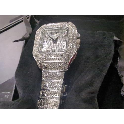 Halukakah Moissanite Diamond Gold Watch for Men - The KINGDOM - Luxury 18k Real Gold/Platinum White Gold Plated,Basic Waterproof,Swiss Quartz Roman Numerals Square Face Dial,200G Heavy-Made,3-Sides Iced Out,9.5 Wristband - Giftbox Included,Gift for Son G