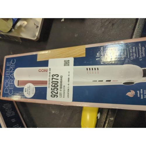 Conair Double Ceramic Flat Iron, 1-Inch Flat Iron Hair Straightener, Five Heat Settings, Extra Long Floating Plates, White