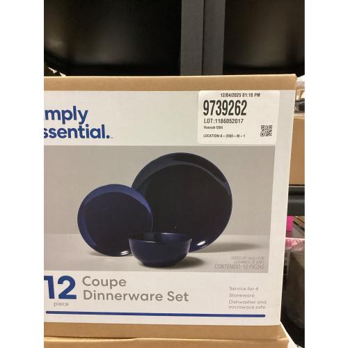 Gibson Simply Essential Coupe 12-Piece Blue Round Stoneware Dinnerware Set