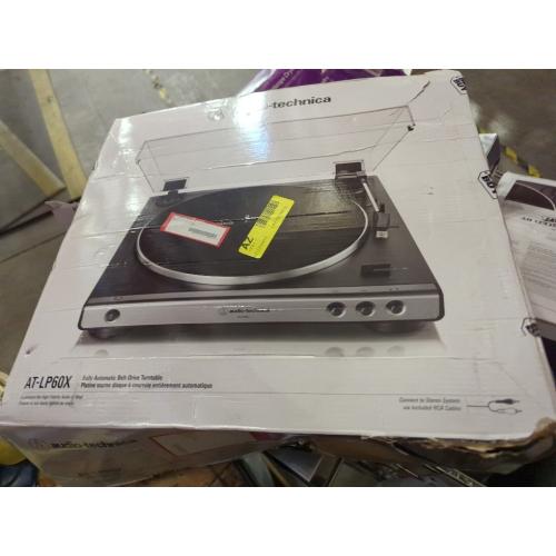 Audio-Technica AT-LP60X-BK Fully Automatic Belt-Drive Stereo Turntable, Black, Hi-Fi, 2 Speed, Dust Cover, Anti-Resonance, Die-Cast Aluminum Platter