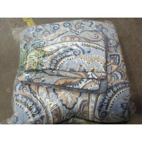 Blue and Brown Cotton Bedspread Quilt Sets-Reversible Patchwork Coverlet Set, Floral Pattern