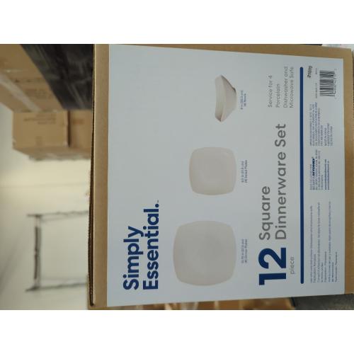 White 12Pc Simply Essential Soft Square 12-Piece Dinnerware Set in White