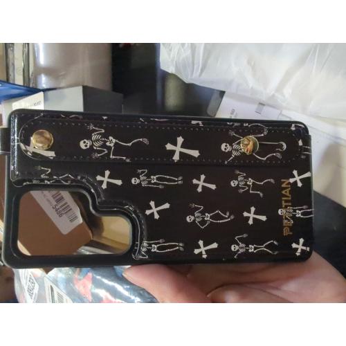 Petitian for Samsung Galaxy S25 Ultra Case with Wallet - Women Girls Cute Girly Aesthetic Unique Design Leather Credit Card Holder Cardholder Stand Wristband for S25 Ultra, Skull