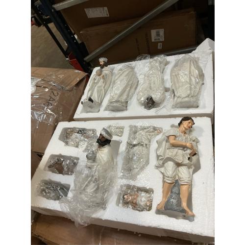 Glitzhome 12Pcs Ivory Resin Nativity Figurines Set Christmas Nativity Sets Tabletop Scenes Ornaments Xmas Nativity Collectible Figurines Indoor Decor Miniatures Statues Figures10.00 x 26.00