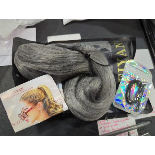 Grey 13 SOFEIYAN Ponytail Extension Long Curly Ponytail Clip in Claw Hair Extension Natural Synthetic Hairpiece for Women, Grey Darker