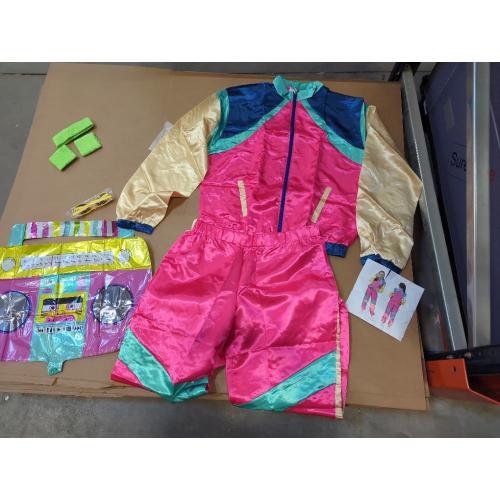 Mens Womens Retro 80s Pink And Blue Tracksuit With Accessory Unisex Top Bottom Costume Party