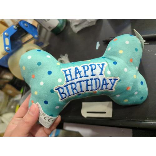 Prime Pets Dog Birthday Toys, Plush Dog Squeaky Toys, Stuffed Puppy Chew Toy for Small Medium Large Dogs, Bone Pet Toy