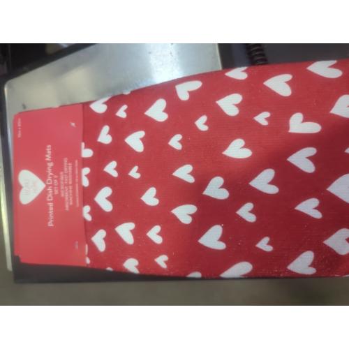 2pk Valentines Dish Drying Mat for Kitchen Counter 15x20 Inch Valentine's Day Red Pink Love Heart Print Absorbent Reversible Microfiber Drying Mats Kitchen Countertop Protector Dishes Drainer Rack Pad