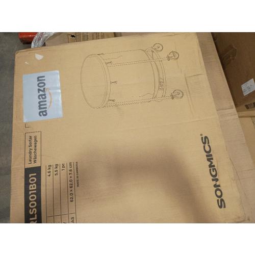 SONGMICS 50.2-Gallon (190 L) Laundry Basket with Wheels, Rolling Round Heavy-Duty Laundry Hamper Cart with Steel Frame and Removable Bag, 2 Locking Wheels, Ink Black and Metallic Silver URLS001B01