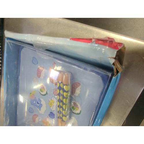 Silver Buffalo Care Bears Featuring Grumpy, Tenderheart, and Friend Bear Ramen Blue Ceramic Sushi Set with Dipping Sauce Dish and Matching Chopsticks