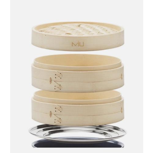 MIU 10 2-Tier Bamboo Steamer Basket 10 With Stainless Steel Ring Adapter