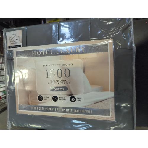 Hotel Luxury Queen Luxurious Cotton Rich 1500 Thread Count 6pc Sheet Set Grey Extra Deep Pocket