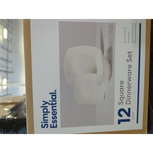 White 12Pc Simply Essential Soft Square 12-Piece Dinnerware Set in White