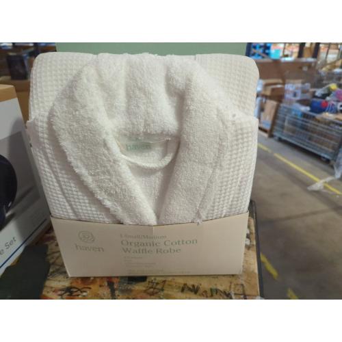 Coyuchi Unisex Organic Waffle Robe, Long Bathrobe, Cotton, Alpine White, (S-M)