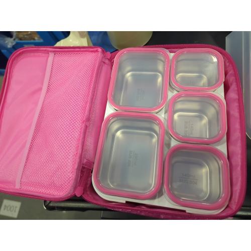 DaCool Stainless Steel Lunch Box Bento for Kids Adults Leakproof BPA-Free Metal Lunch Containers Tray 5-Compartment with Fork for Girls Food Snack Containers for School Outdoors, Pink