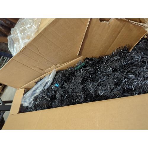HAPPYGRILL 8 FT Pre-lit Black Christmas Tree, Artificial Halloween Tree w/860 Branch Tips, Frosted Pine Needles, 450 White LED Lights, Folding Metal Stand & Gloves, Hinged Xmas Tree for Carnival