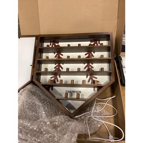 Championship Ring Display Case Display 25pcs Rings,Baseball Ring Display Case with LED Light,Wall Mount Wooden Shadow Box for Multiple Ring