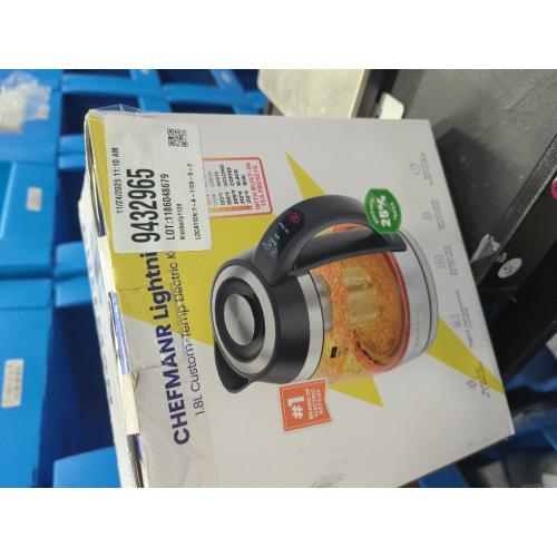 Chefman 1.8L Lightning Borosilicate Glass Electric Kettle: Stainless Steel Lid, 1750W, Hand Wash, Silver & Black Accents