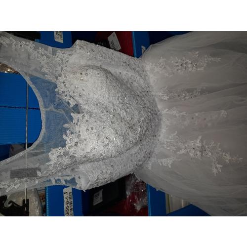 LMBRIDAL Women's Scoop Neck Pear Ball Gown Wedding Dress Lace Bridal Gown White 14