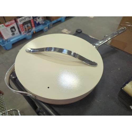Caraway Nonstick Ceramic Sauté Pan with Lid (4.5 qt, 12) - Non Toxic, PTFE & PFOA Free - Oven Safe & Compatible with All Stovetops (Gas, Electric & Induction) - Cream