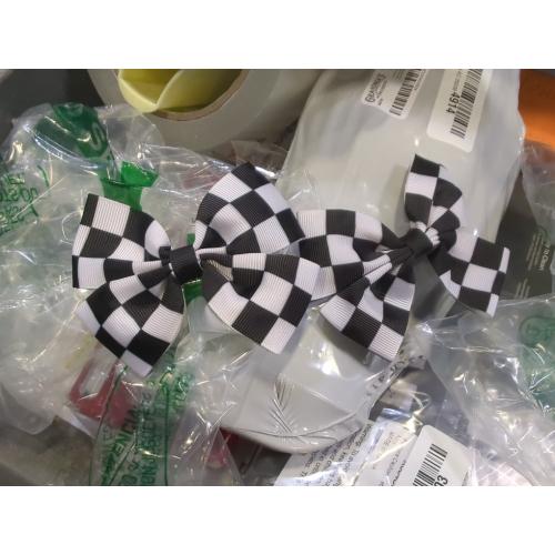 JiaDuo 4PC Racing Black and White Checkered Flag Hair Bow Clips for Girls