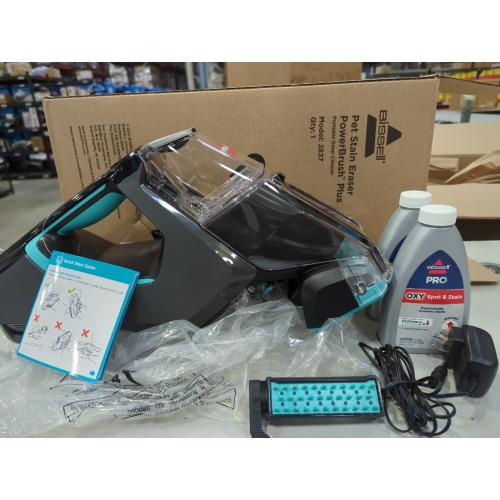 Grey and Teal BISSELL Pet Stain Eraser PowerBrush, 20-min runtime, DirtLifter PowerBrush, Stationary Pet Tool, Oxy Spot & Stain Formula Included, 2837