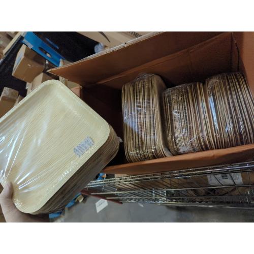 100 Pieces Palm Leaf Square Bamboo Plates Disposable Wood Dinnerware Set Leaf Plates for Weddings Catering Events Birthday Summer Party