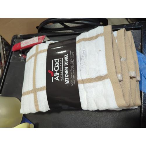 All-Clad Checked Kitchen Towel: Highly Absorbent, Super Soft Long Lasting - 100% Cotton, 17x30 Tea Towel for Cleaning & Drying Dishes, Pans, Glassware, or Countertops, (3-Pack), Cappuccino