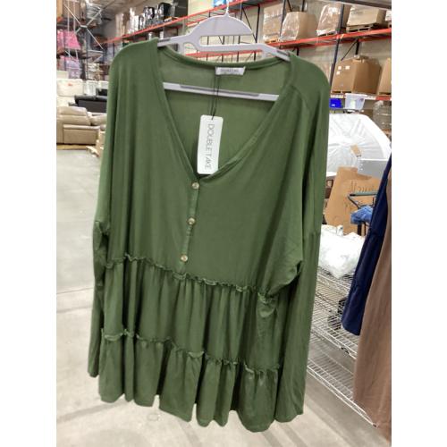 SIZE. XL.   Women's Casual Blouse Ruffle Layered Half Button Blouse Top Charcoal Lightweight Knit Fabric Long Sleeve Button-Front