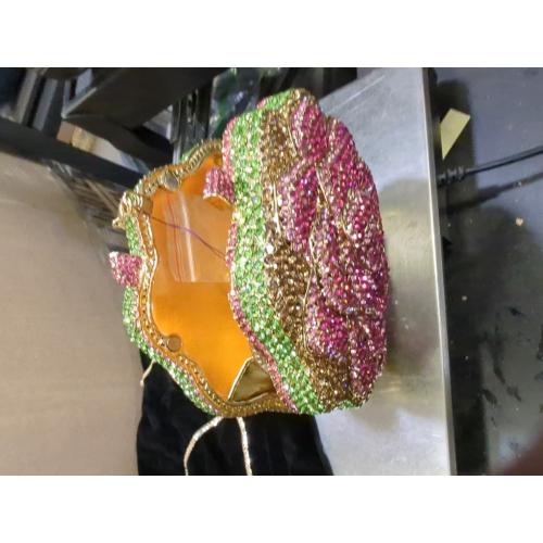 Boutique De FGG Rose Crystal Clutch Purse Women Flower Evening Bag Wedding Party Prom Bridal Rhinestone Floral Handbag,Mini