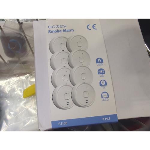 Pack of 8 Ecoey Smoke Detector, Smoke Alarm with Advanced Photoelectric Technology, Fire Alarm Smoke Detector with Test Button and Low Battery Reminder, Fire Alarm Used in Bedroom, Home, FJ138, 8 Packs