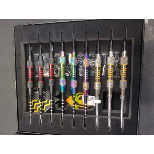 Multicolor 9pc Turnart Darts Plastic Tip - Professional Soft Tip Darts Set for Electronic Dartboard 9 Pcs 18 Grams with 50 Extra Tips 9 Shafts 27 Flights Tool Kit Flight Protectors and Gift Darts Case
