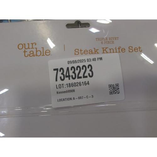 Black and Silver 6Pc Our Table 6-Piece Triple Rivet Steak Knife Set