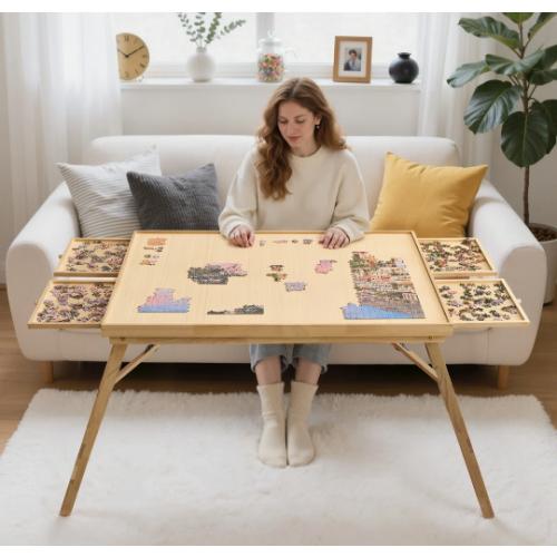 1500 Pieces Puzzle Board Extended Table Legs Portable Jigsaw Puzzle Table with Drawers & Foldable Legs