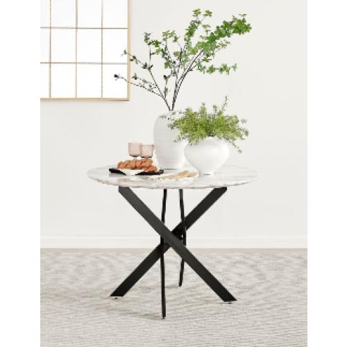 Novara 100cm White Marble Effect Table with Black Legs ‼️2 BOXES ‼️
