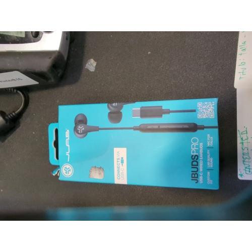 JLab JBuds Pro Signature Wired Earbuds, USB-C Connection, Music Controls, Universal Mic, Custom Fit with Cush Fins, Black