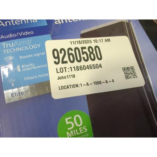 Size 6 Philips Crystal HD Indoor Amplified TV Antenna with 6' Coaxial Cable – Black