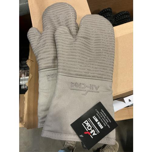 All-Clad Silicone Oven Mitts: Heat Resistant up to 500 Degrees - 100% Cotton & Silicone, 14x7 Oven Mitt for Kitchen and Barbeque, 2-Pack, Titanium