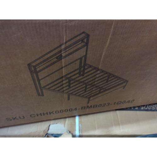 Queen Bed Frame With Storage Headboard and Charging Station Brown