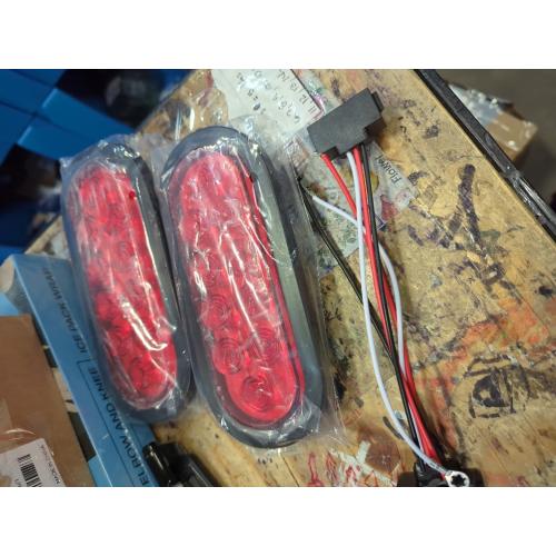 PPI (2) Red Trailer Truck LED Sealed RED 6 Oval Stop/Turn/Tail Light Marine Waterproof Including 3-pin water tight plug DOT SAE with wires and Grommet