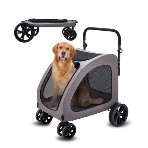 VEVOR Gray Pet Stroller, 4 Wheels Dog Stroller with Brakes, 160lbs Weight Capacity, Portable Puppy Stroller