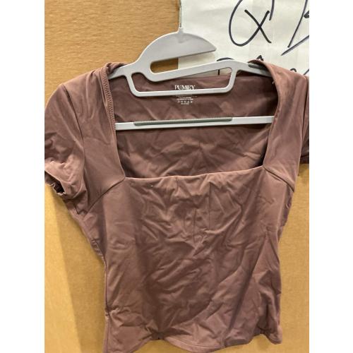 MEDIUM PUMIEY Women's Crew Neck Short Sleeve Tops Double Lined Slim Fit T Shirts Basic Tee Smoke Cloud Pro Collection