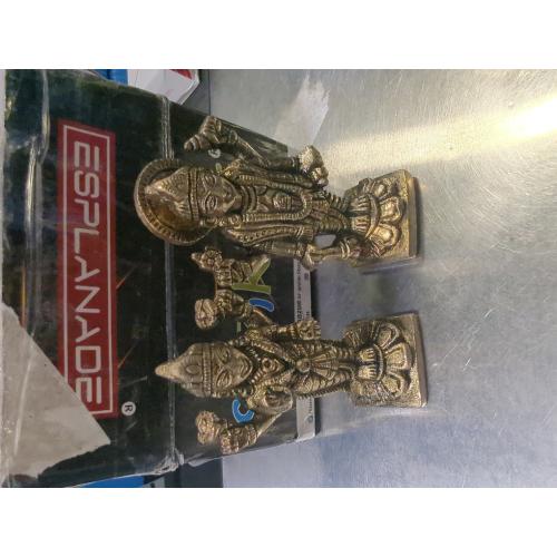 2 pack eSplanade Brass Lakshmi Narayan Pair - Lord Vishnu with Laxmi Idol Murti Statue Sculpture - 3 Inches | Pooja Idols | Home Decor