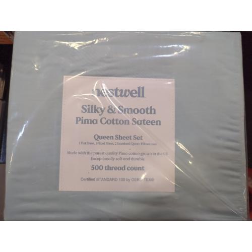 Starlight Blue Queen Size Nestwell Pima Cotton Sateen 500-Thread-Count Queen Sheet Set in Starlight Blue