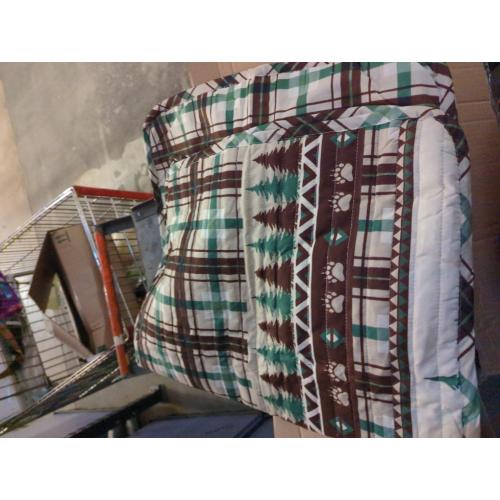 Market & Place 3 Piece Reversible Quilt Set with Shams | All-Season Soft & Lightweight Bedspread | Rustic Lodge Cabin Printed Plaid Design | Cedar Creek Collection (Full/Queen, Chocolate/Green)