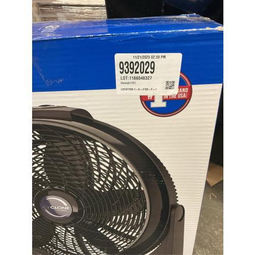 Lasko 20 in. 3 Speeds Cyclone Floor Fan in Black with 90 Degrees Tilt Adjustment, Built-In Carry Handle, Wall Mountable