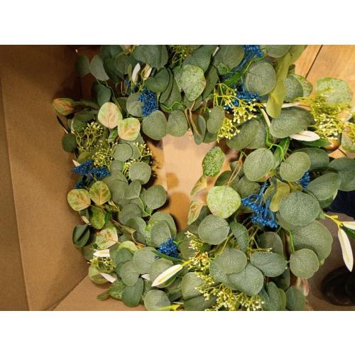 22 Inch Eucalyptus Wreath with Olive Leaves and Berries All Year Round, Handmade Green Spring Summer Wreaths for Front Door Indoor Outdoor Wedding Holiday