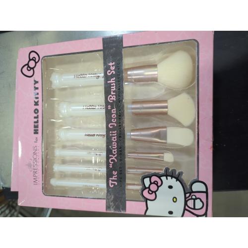Impressions Vanity 6-PCs Makeup Brush set with Hello Kitty Kawaii Icon and Aluminum Ferrule, Super Soft Makeup Brushes for Foundation, Face Powder, Blending, Defined Shadow, Eye Shadow (White)
