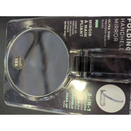 Danielle Creations 5.5-Inch Folding 2-Sided Hand Mirror, 10x Magnification, Acrylic